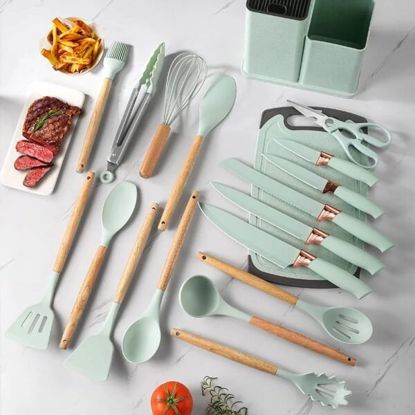 Ustensiles de cuisine antiadhésifs en silicone, 19 pièces