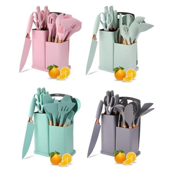 Ustensiles de cuisine antiadhésifs en silicone, 19 pièces