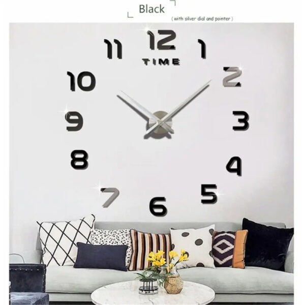 Horloge Murale Autocollant 3D en Noir